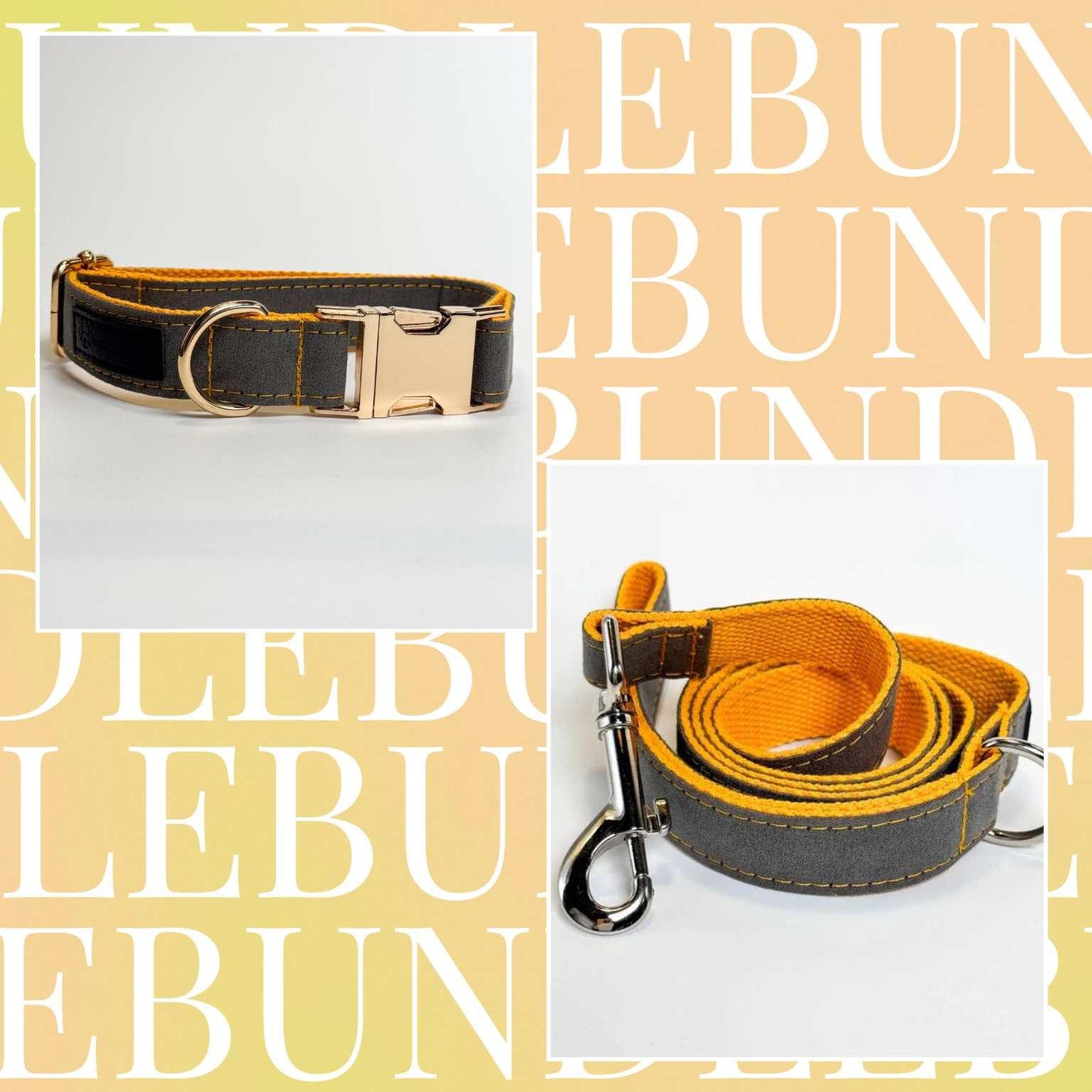 Gray (and Yellow) Dog Collar & Leash Bundle