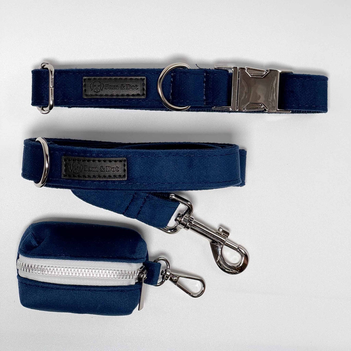 Blue Velvet Dog Collar Walking Bundle - Sam and Dot