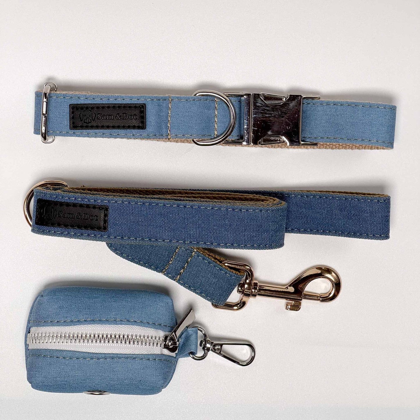 Double Denim Dog Collar Walking Bundle - Sam and Dot