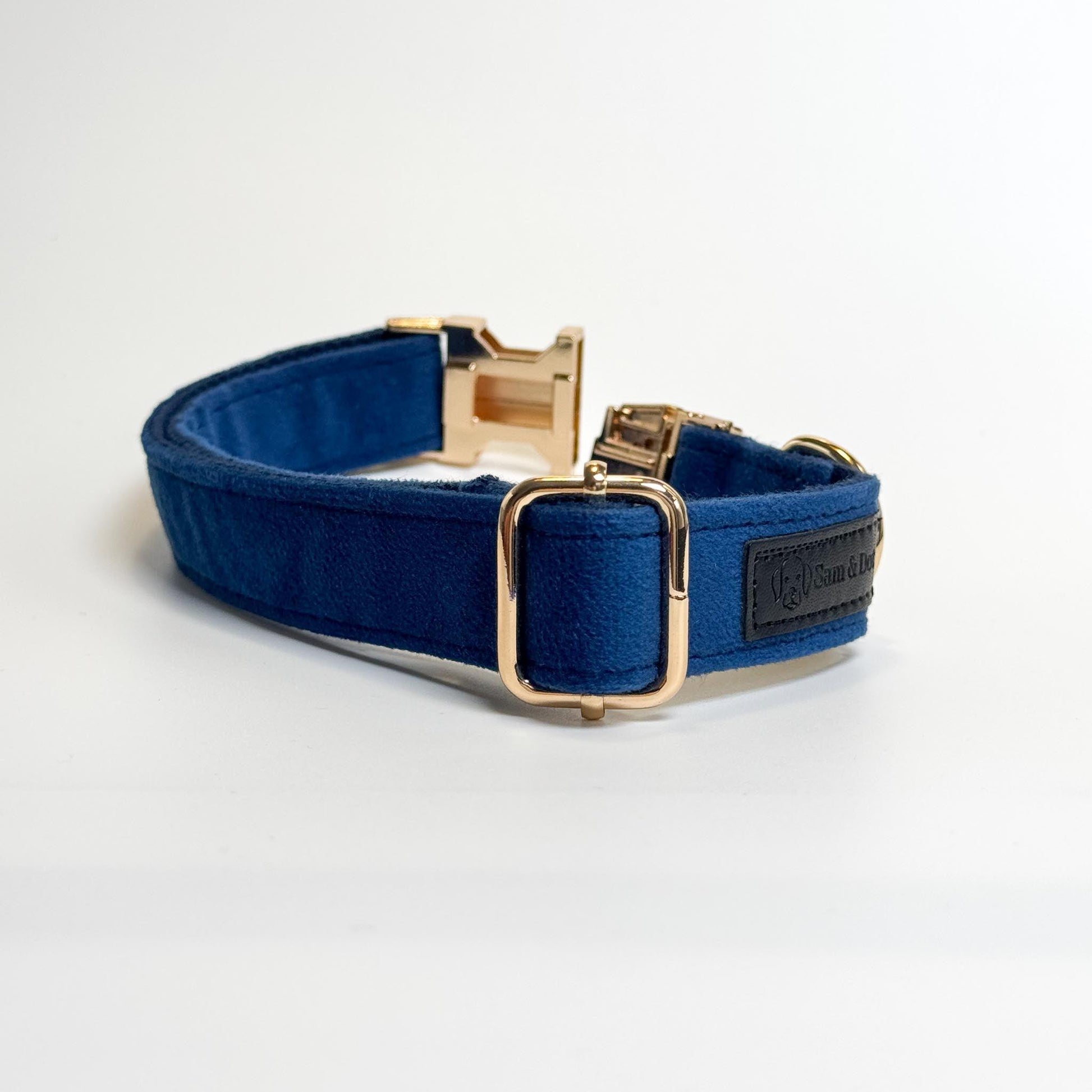 Blue Velvet Engraved Dog Collar - Sam and Dot