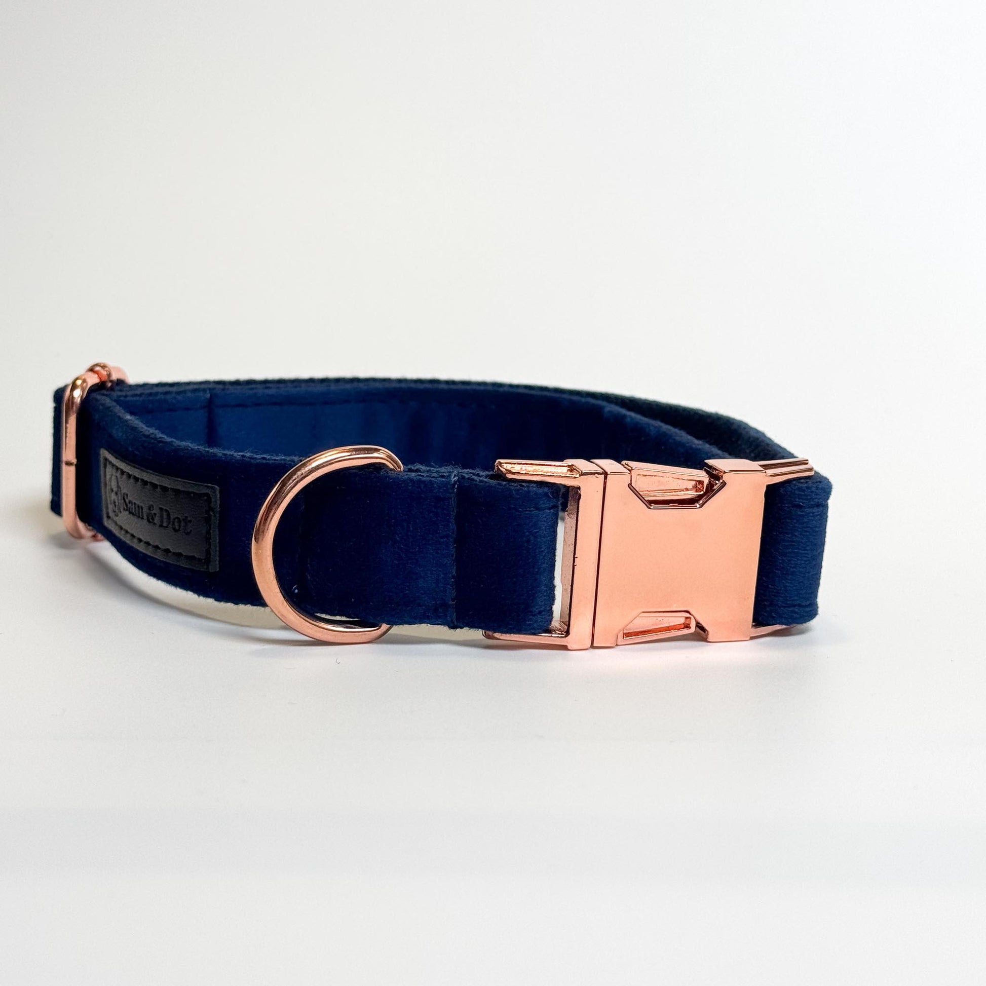 Blue Velvet Engraved Dog Collar - Sam and Dot