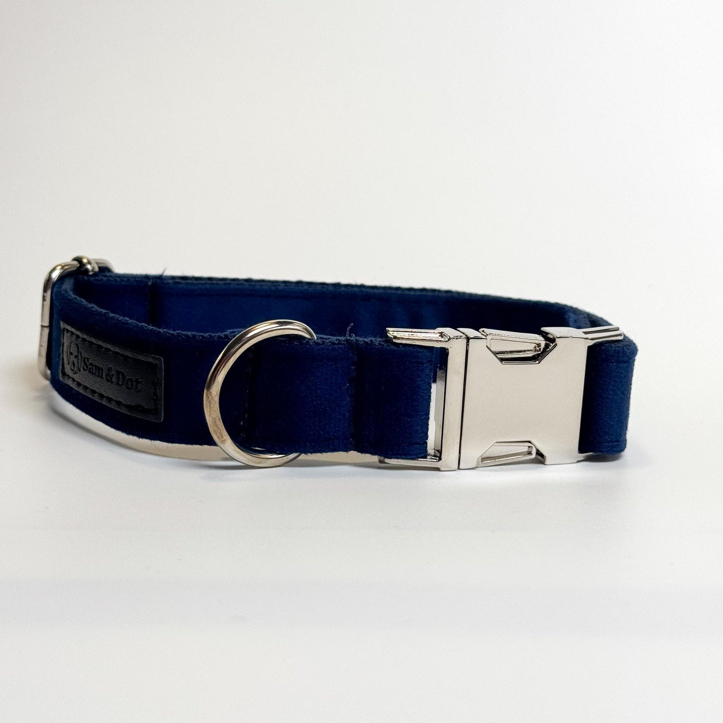 Blue Velvet Engraved Dog Collar - Sam and Dot