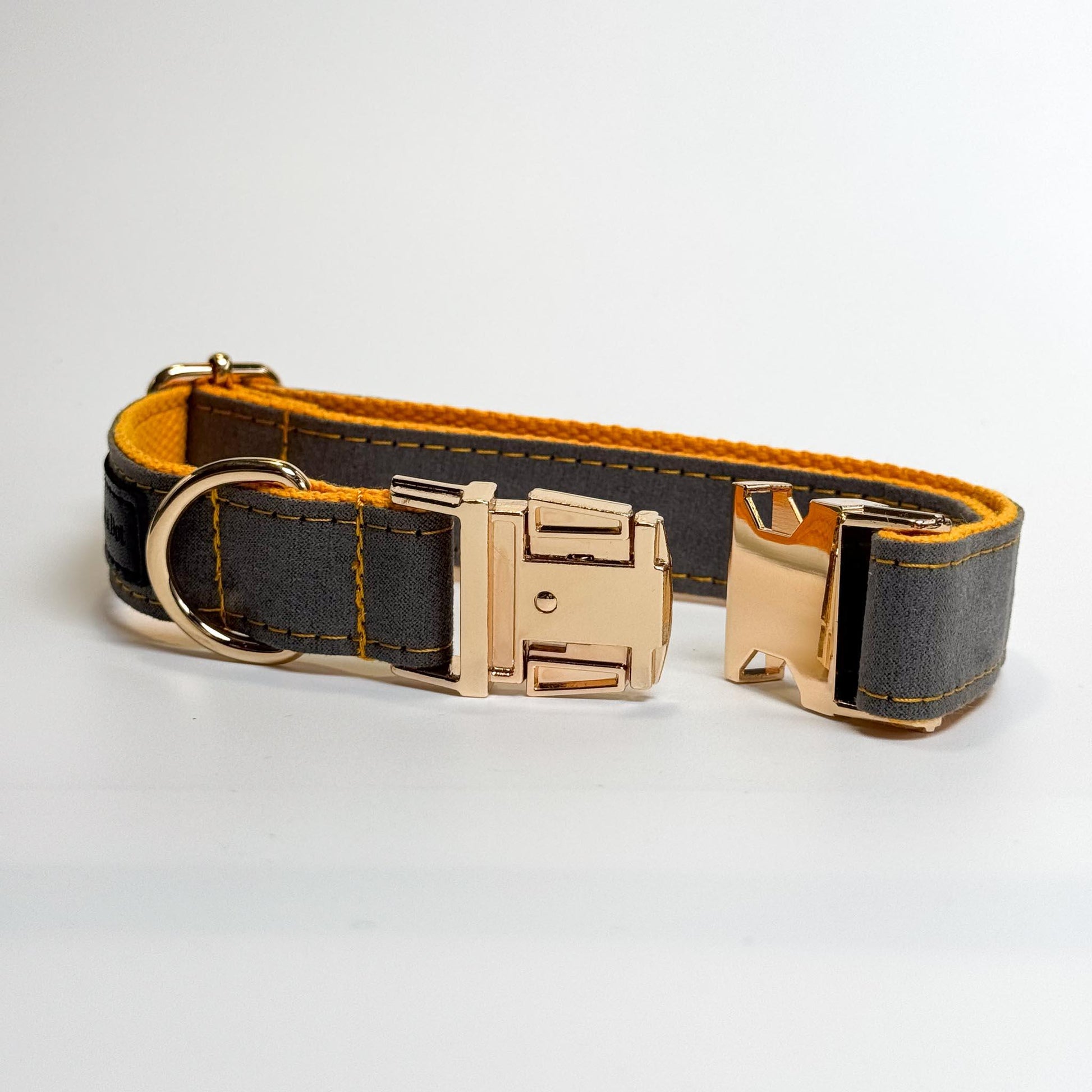 Gray (and Yellow) Engraved Dog Collar - Sam and Dot