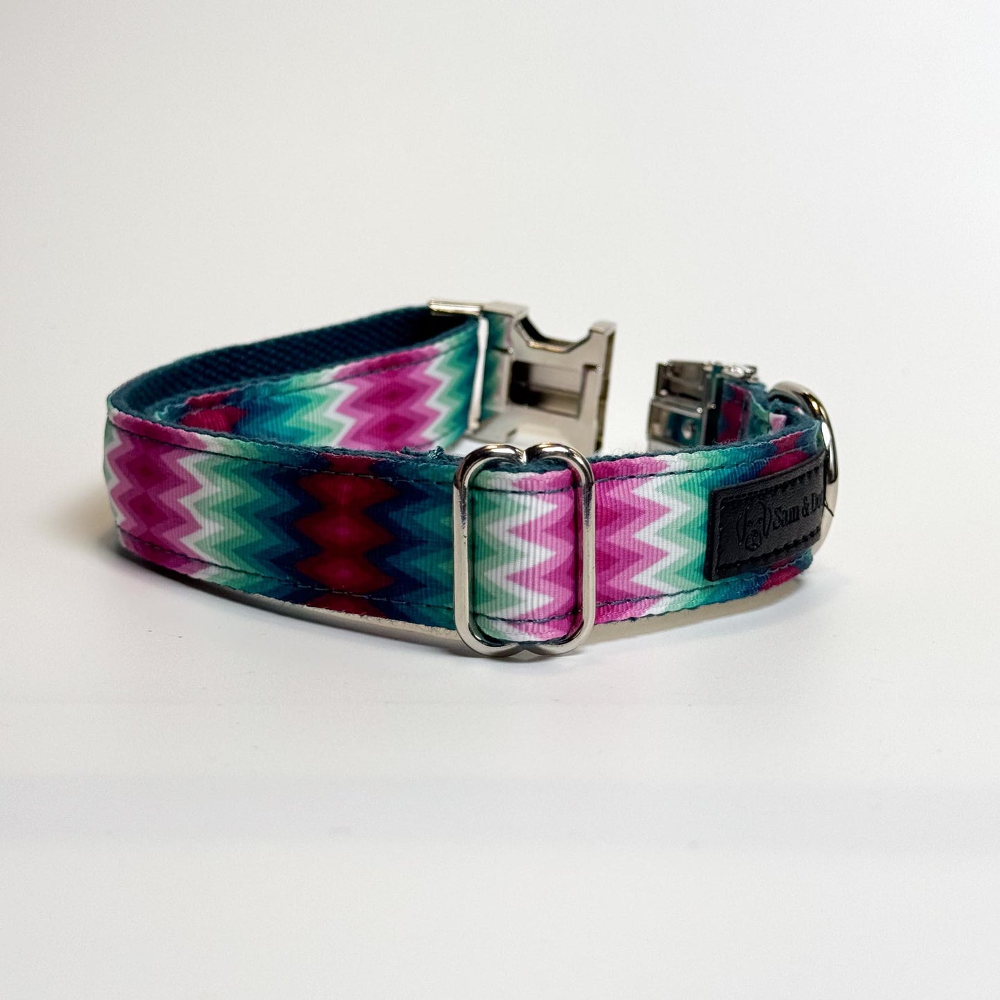 Pink & Green Engraved Dog Collar - Sam and Dot