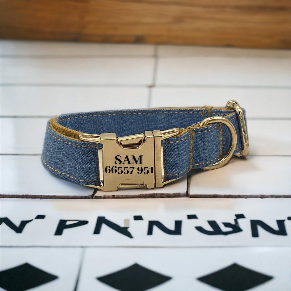 Double Denim Engraved Dog Collar - Sam and Dot