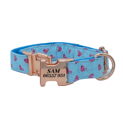 Flamingo Fun Engraved Dog Collar Set - Sam and Dot