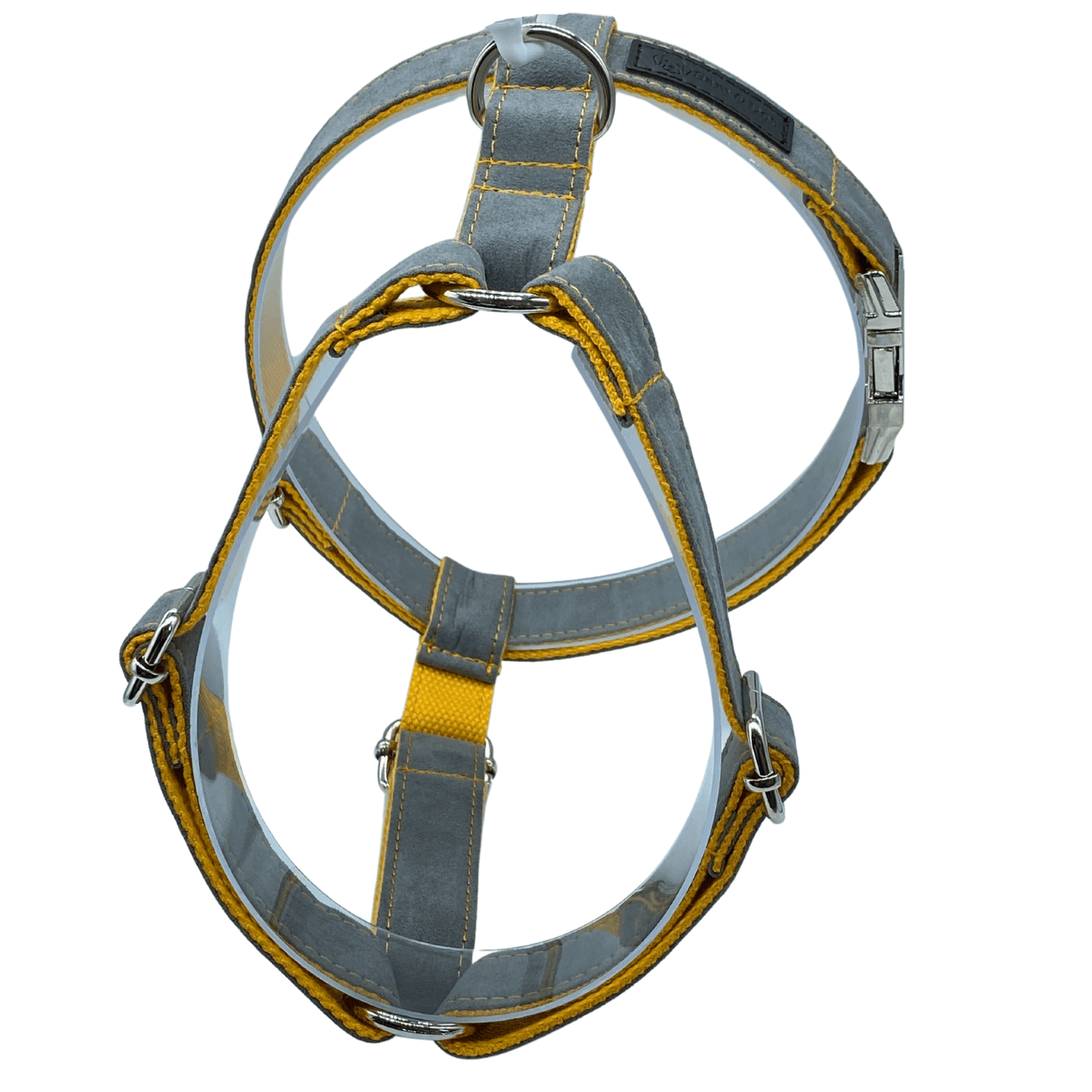 Gray (and Yellow) Customized Dog Harness - Sam and Dot